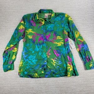 VTG Anthony Original Burnout Velvet Shirt S Green Tropical Floral Button Up NWT